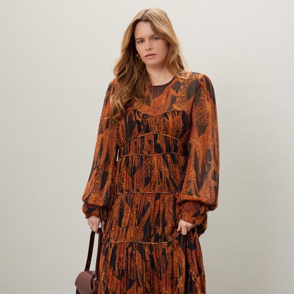 Plus Size Giraffes Puff Sleeve Maxi Dress - Picture 1 of 8